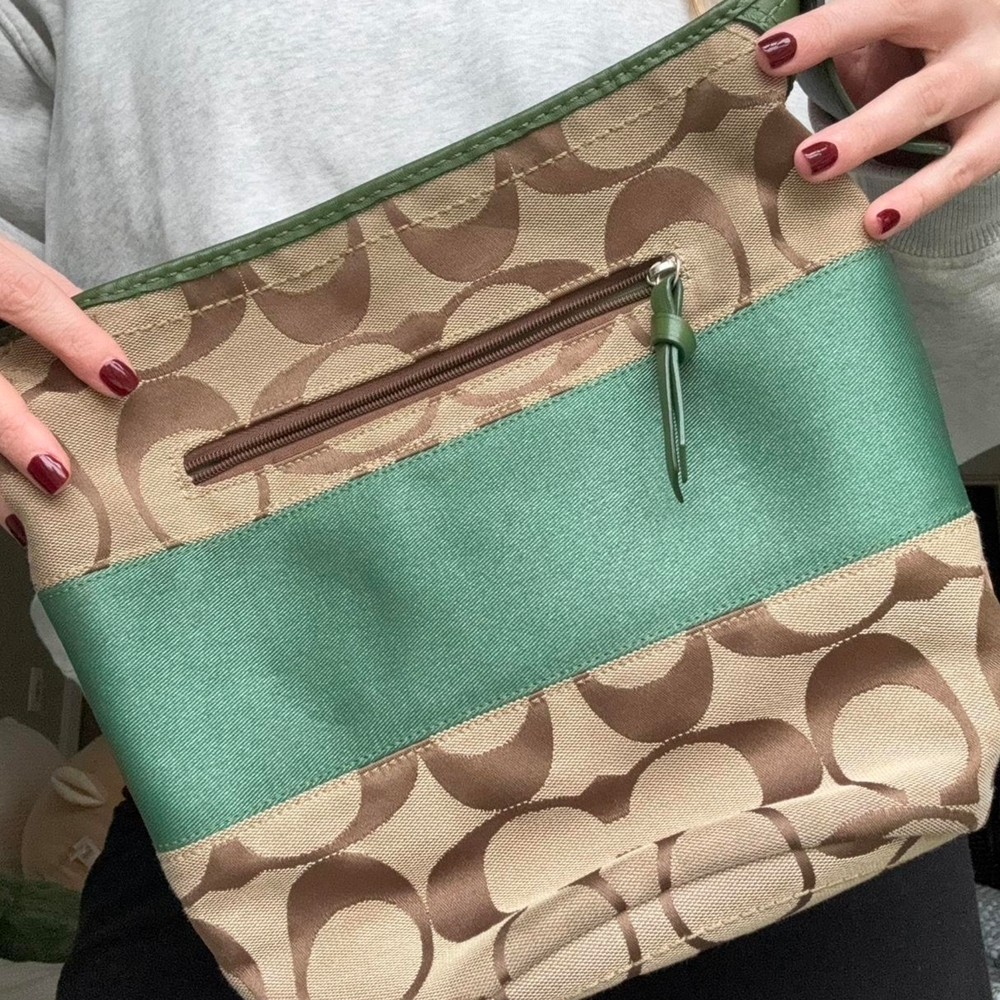 Coach Green and Tan Shoulder Bag